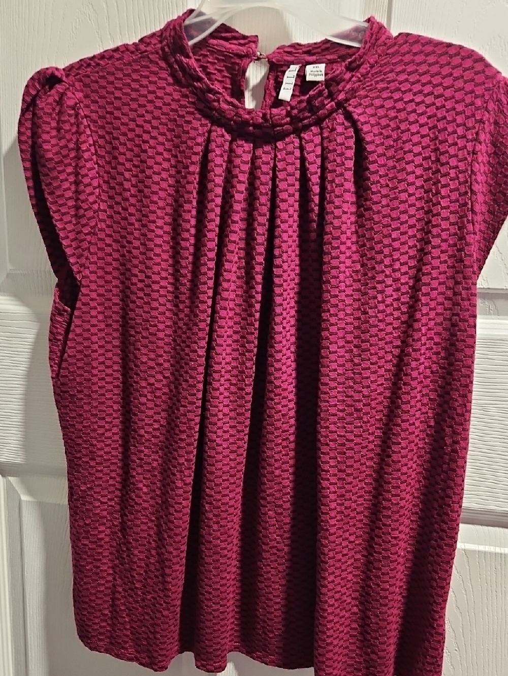 Elle Magenta Textured Pleated Shell Blouse